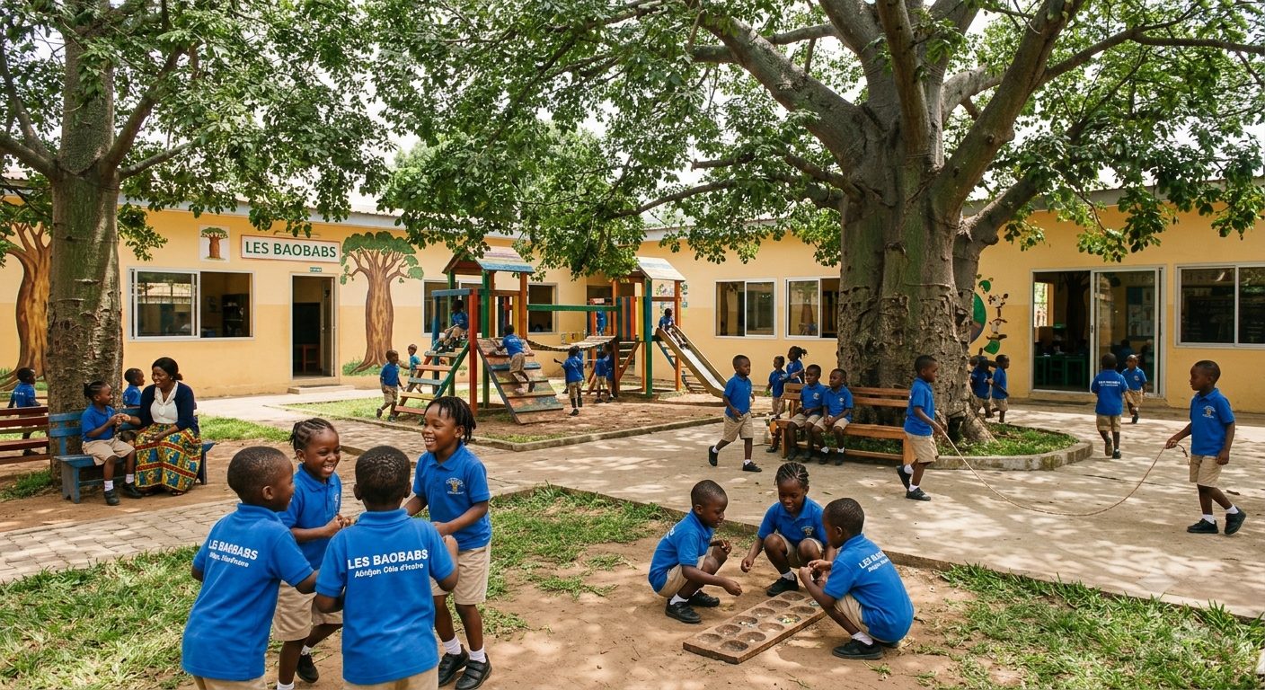 Récréation dans la cour ombragée